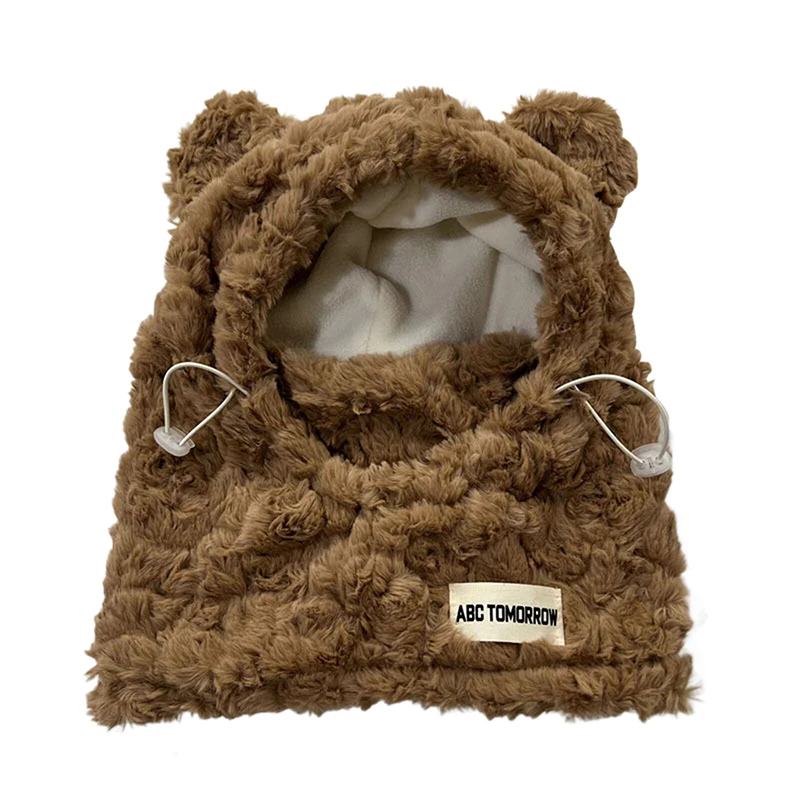 Балаклава в форме купола плюшевая шапка с милым медведем шарф универсальная