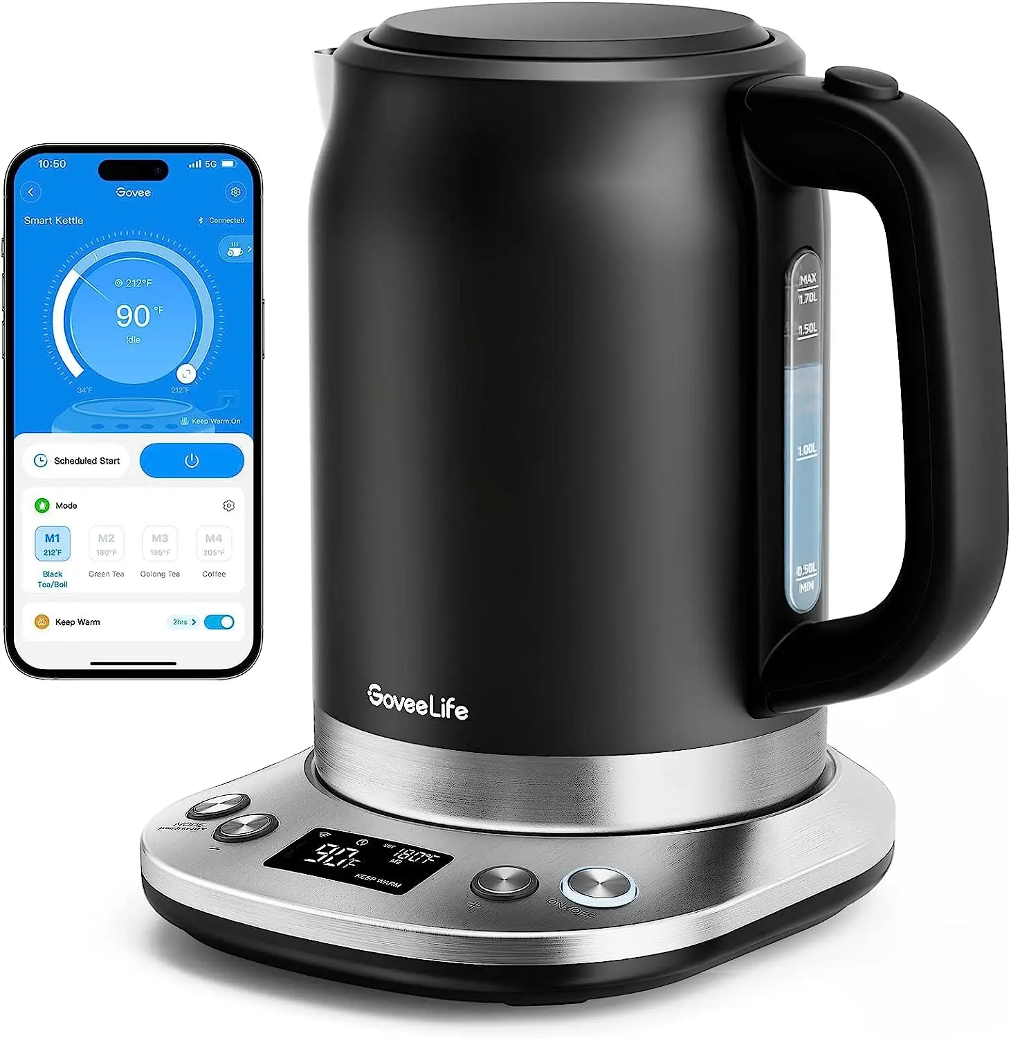 

Smart Kettle Temperature Control, WiFi Tea Kettle with Alexa Control, 1500W Rapid Boil, 2H Keep Warm, 1.7L BPA Free Stainless