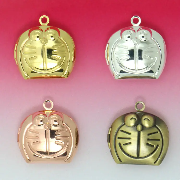 

2pcs KT Cat/Ding Dang Cat Photo Locket Pendants 24*26MM DIY Jewelry Fittings Antique Bronze-Gunmetal Black-Silver