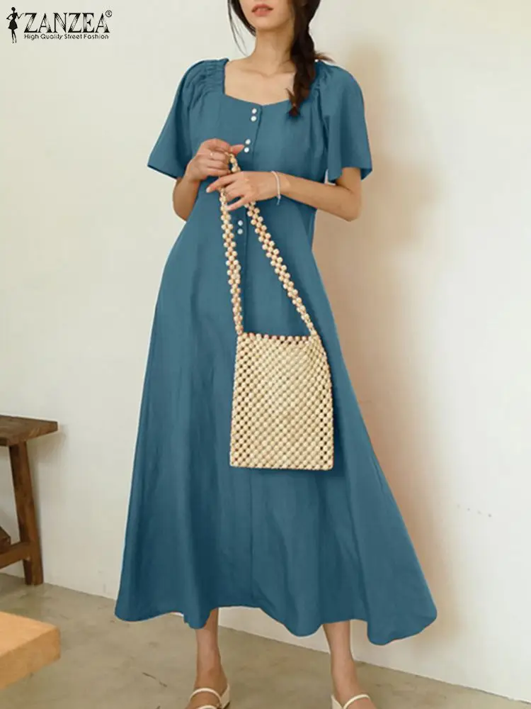

Платье ZANZEA женское средней длины с коротким рукавом, модный офисный праздничный Повседневный однотонный свободный сарафан оверсайз, лето 2023