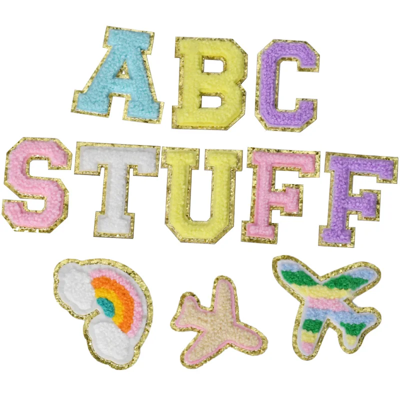 5.5cm Adhesive Letter Patches Towel Chenille Embroidery For PVC Pouch DIY Customized Phrase Craft Stick-on Patches