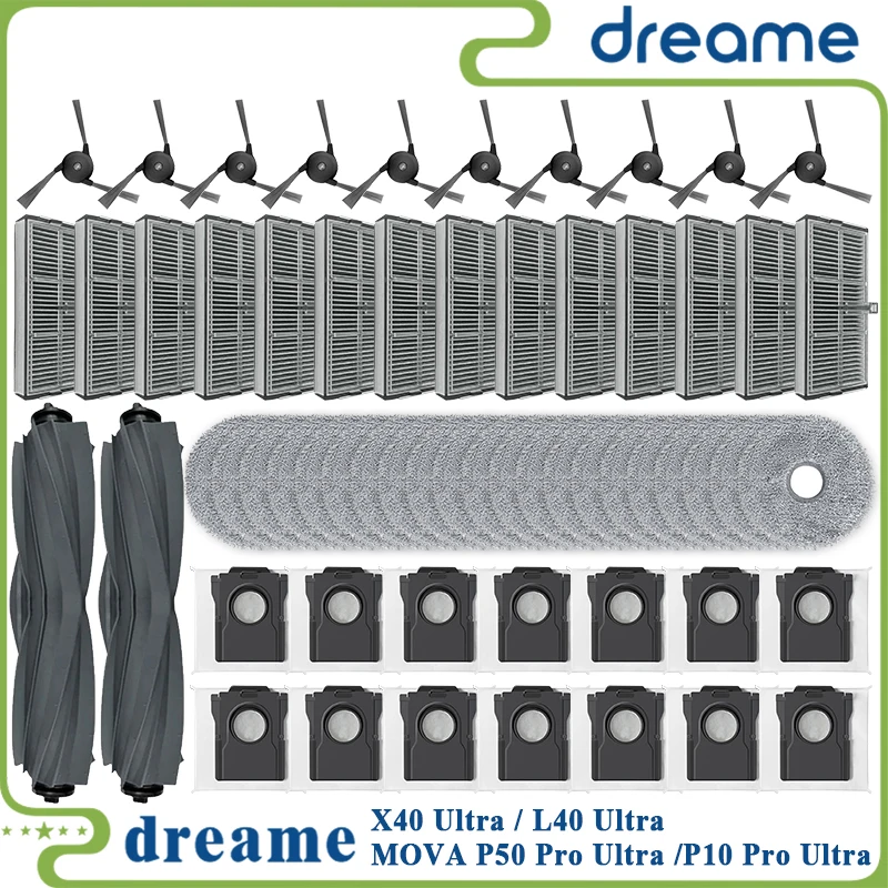 Фото Подходит для (Dreame X40 Ultra / L40 Ultra, MOVA P50 Pro Ultra /P10 Pro Ultra) Детали Основный ролик Боковая щетка Фильтр Швабра Тканевый мешок для пыли №1
