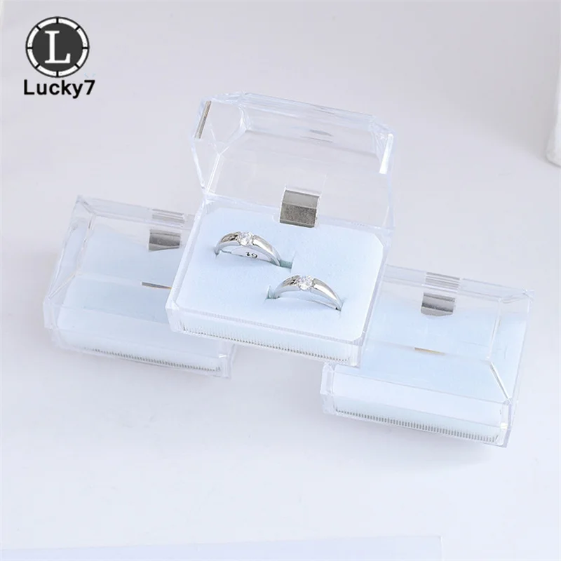 Clear Plastic Acrylic Couple Ring Box Clear Plastic Stud Earring Box Jewelry Box Wedding Engagement Ring Box