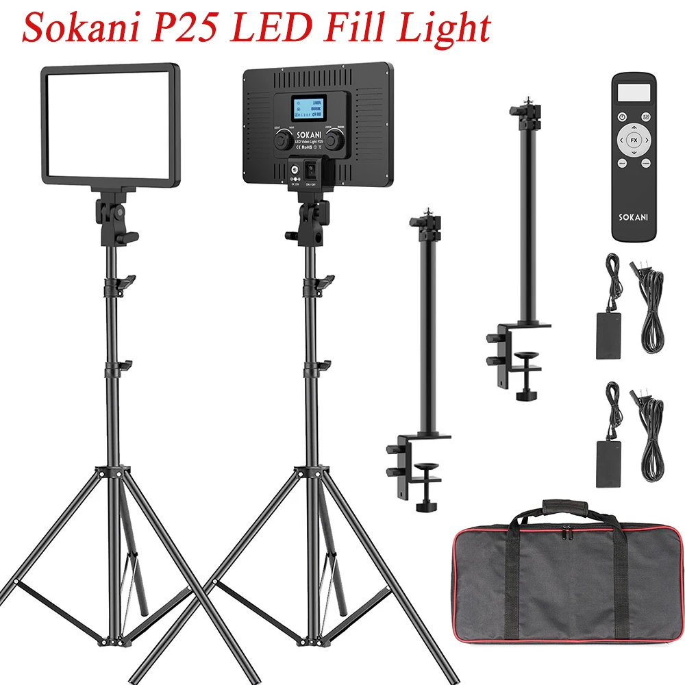 Купи Sokani P25 Panel Light LED Video Light w/ Desk Light Stand Dimmable Studio Lamp Video Key Light Photo Studio Live Fill Light за 4,319 рублей в магазине AliExpress