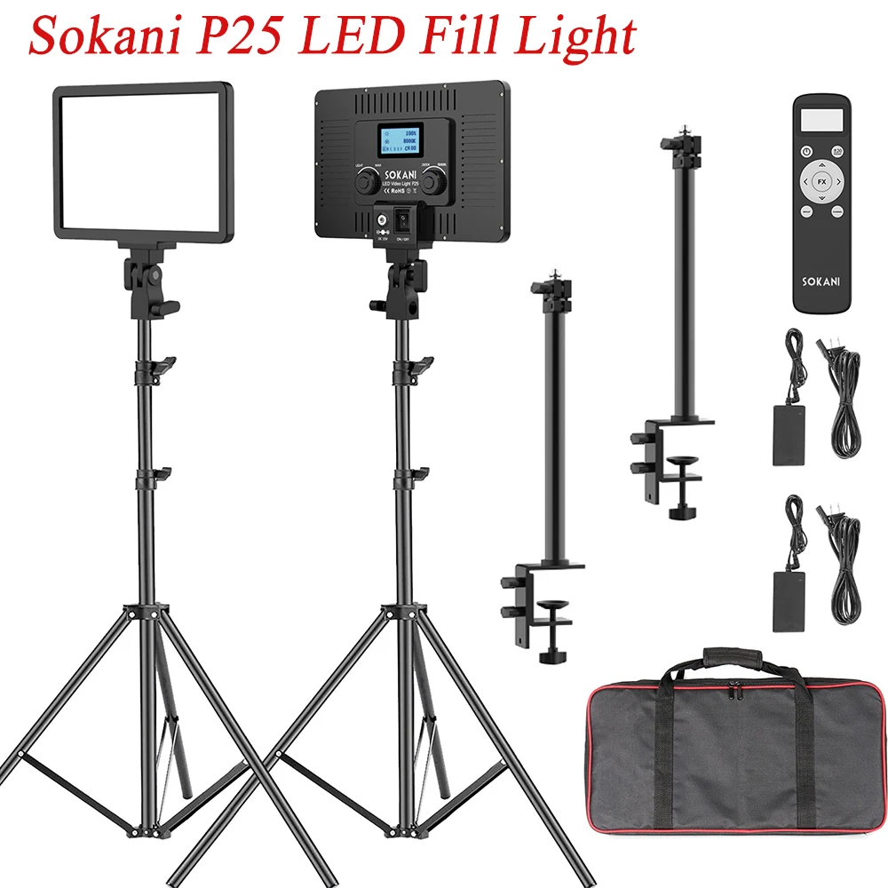 

Sokani P25 Panel Light LED Video Light w/ Desk Light Stand Dimmable Studio Lamp Video Key Light Photo Studio Live Fill Light