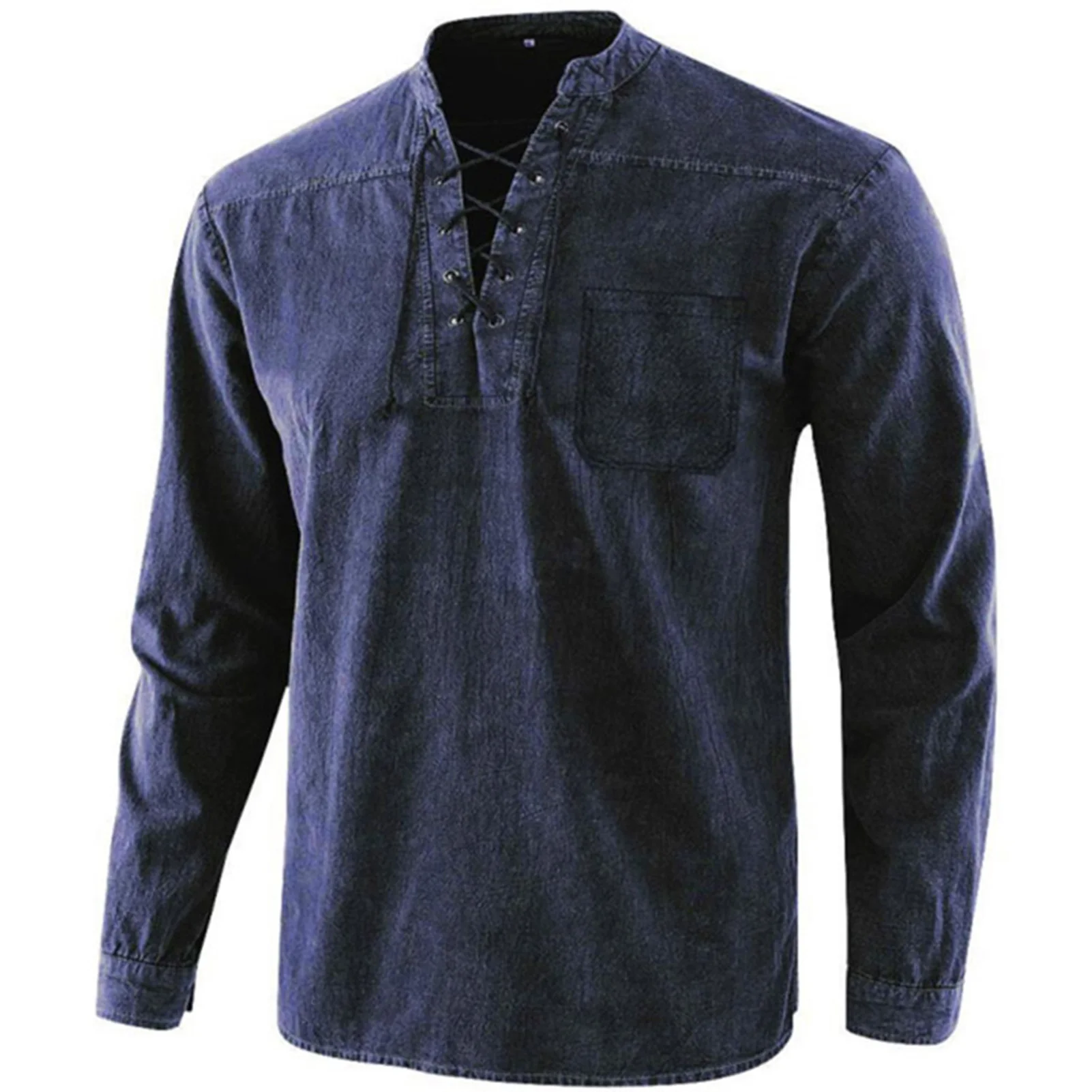 

Men's Medieval Lace-Up Long Sleeve Shirts Retro Renaissance Gothic V-Neck T-Shirts Solid Color Best Sale-WT