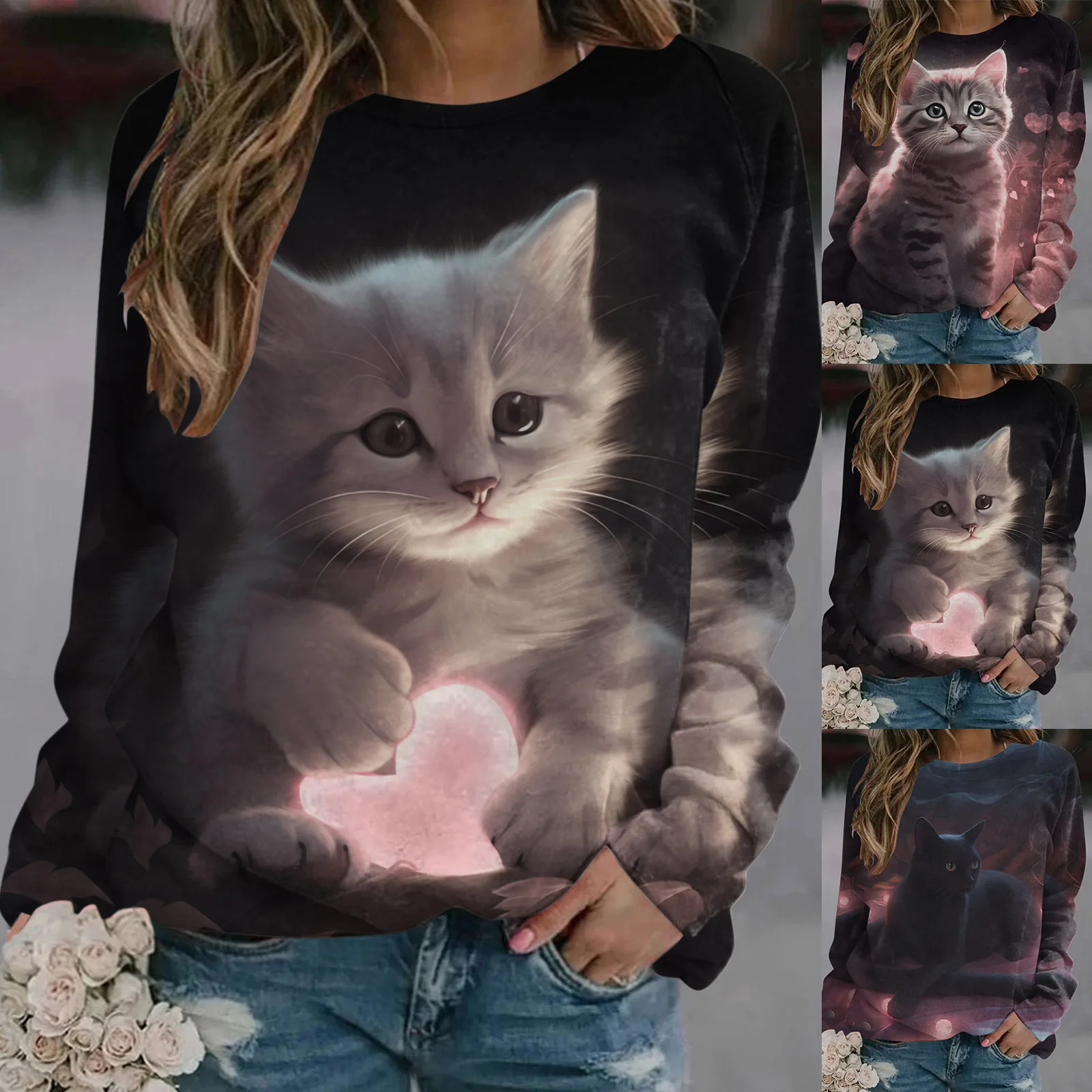 

Womens Graphic Sweatshirt Print O Neck Sweatshirt Round Neck Fit Pullover Tops Casual Long Sleeve Heated Sweatshirt Women