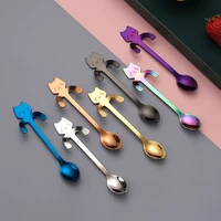 mini cute coffee spoon 304 stainless steel cartoon cat stirring spoon teaspoon dessert snack spoon milk childrens spoon cutlery