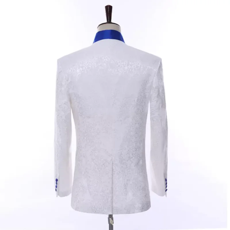 Мужской свадебный смокинг жаккардовый белый костюм из 3 предметов блейзер + брюки