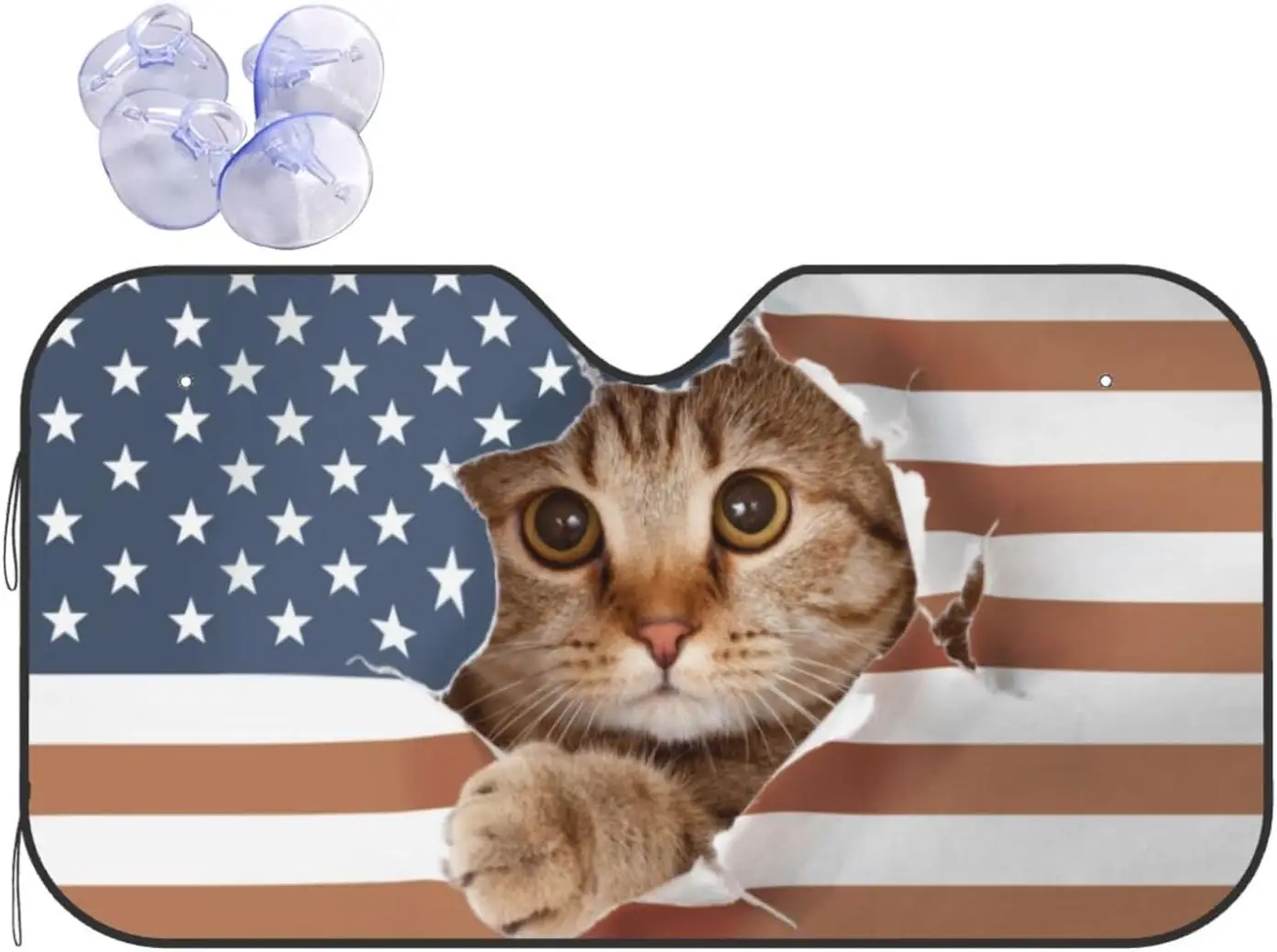 

American Flag Cat Pattern Sun Shade Front Window Sunshade for Most Sedans SUV Truck Blocks Uv Rays Keeps Your Vehicle Cool