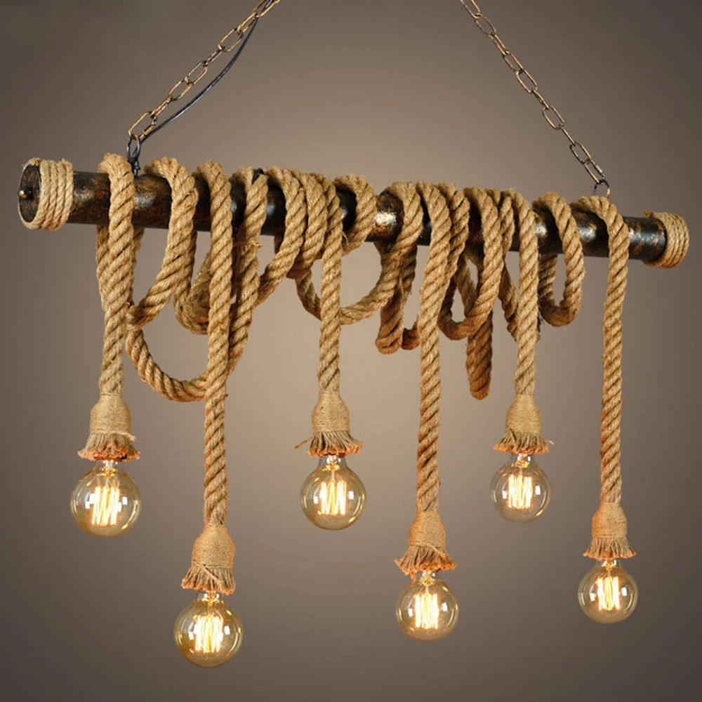 

Vintage Pendant Light Hemp Rope Pendant Lamp Hanging Lights Chandelier Ceiling Lamp Edison E27 for Bedroom Restaurant Cafe Bar