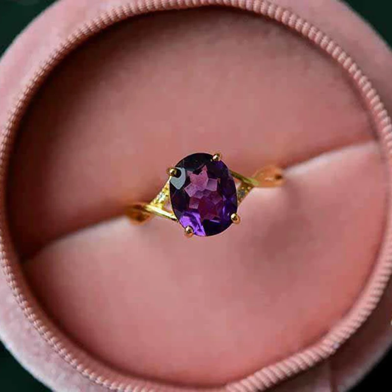 Оригинальный дизайн инкрустированные овальные Регулируемые кольца с аметистом
