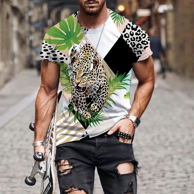 

Summer New Tropical Jungle Animal Pattern Printed Men's T-shirt Fashion Street Fashion Harajuku Leisure Comfortable Short
