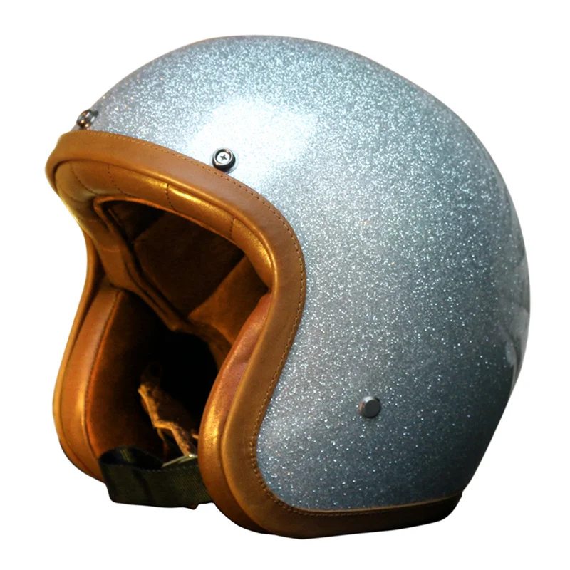 

Silver motorcycle retro cross-country classic open face half helmet helmet
