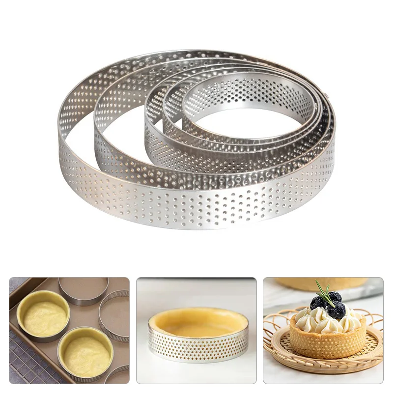 

Stainless Steel Tart Mold Ring Tartlet Cake Mousse Molds Cookies Pastry Circle Cutter Pie Perforated Heat-Resistant baking tools