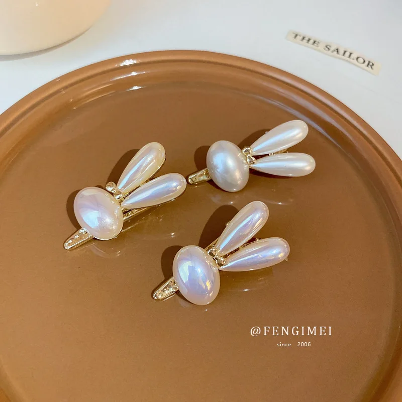 

Sweet And Lovely Mermaid Ji Pearl Rabbit Duck Bill Clip Girl's New Temperament Broken Hair Bangs Side Simple Accessori