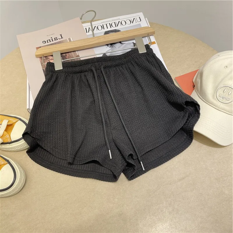 Women's Shorts U-shaped Hem Loose High Waisted Sports Shorts Korean Casual Lace Up Drawstring Solid Hot Pants Female Bottoms2023