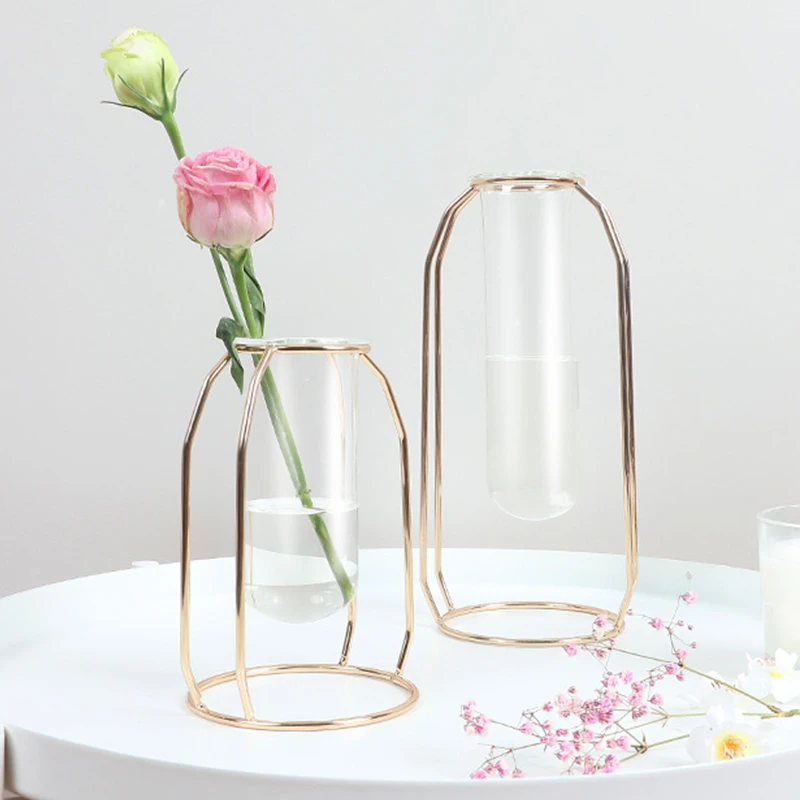 

Metal Flower Rack Test Tube Transparent Glass Vase Nordic Flower Art Hydroponic Flower Arrangement Decoration Room Home Decor