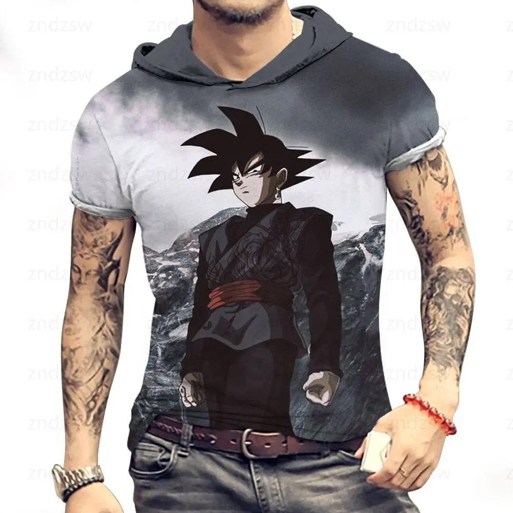 

T Shirt for Men Men's Hooded T-Shirt Super Saiya Essentials Dragon Ball Z New Tops Trend T-shirts Short Sleeve Goku Man T-Shirt