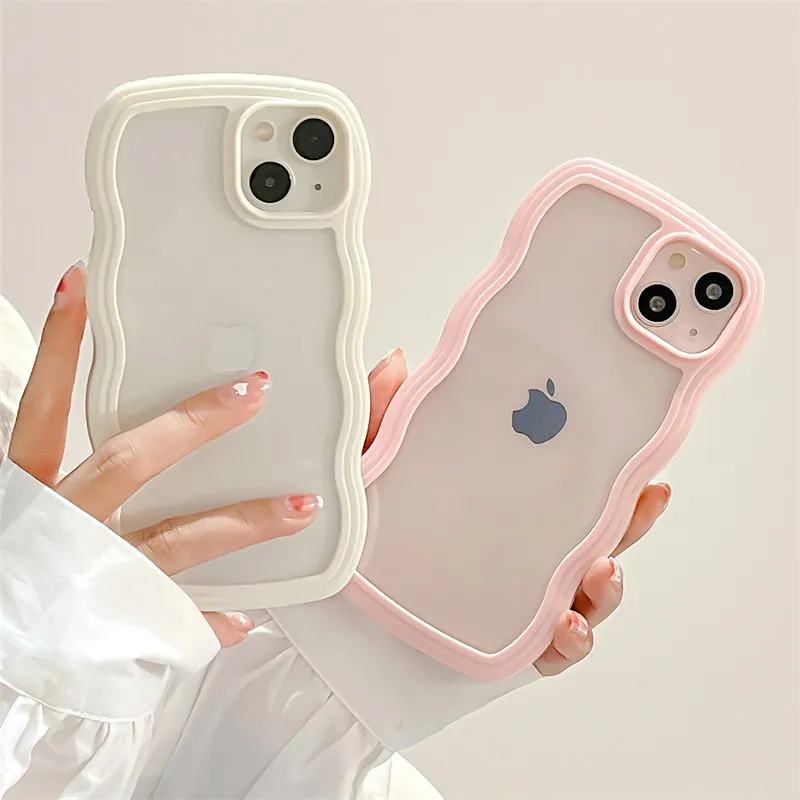

New Fashion Cute Transparent Curly Wave Case for iPhone 11 12 13 Pro Max 13 Pro X XR XS Hybrid Shockproof Bumper Soft Cover Capa