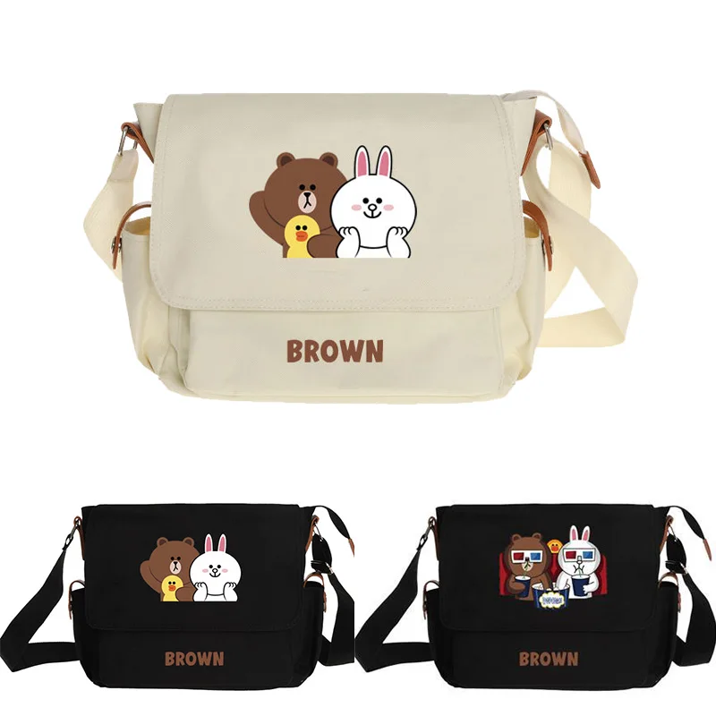 

Сумка Kawaii Line Friends из аниме, коричневая сумка-мессенджер для студентов, школьная сумка для путешествий, косметика для хранения, подарок для девушки