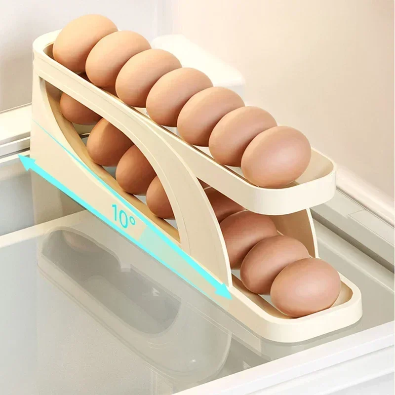 Automatic Scrolling Egg Rack Holder Storage Box Basket Container Organizer Rolldown Refrigerator Dispenser For Kitchen