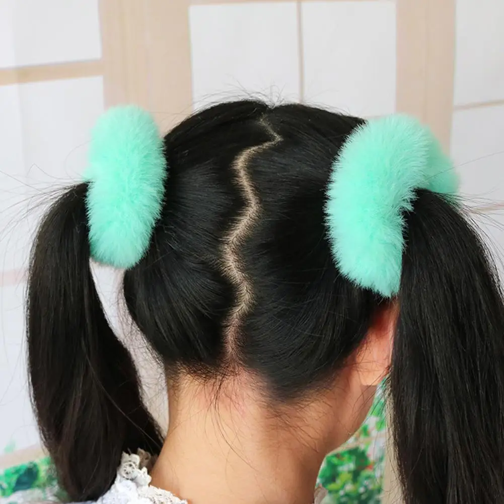 

2 шт. яркие цветные резинки для волос ручной работы из искусственного кроличьего меха пушистые резинки для волос для девочек резинки для волос аксессуары для волос