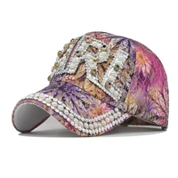 colorful print baseball cap for women hip pop hat for girl shiny crystal pearl jewelry summer cap for woman snapback hat