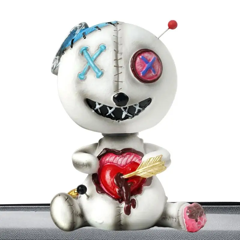 

Voodoo Doll Shaking Head Ornament Resin Curse Doll Car Dashboard Decoration Halloween Bobble Head Toys For Car Bobble Head Toy