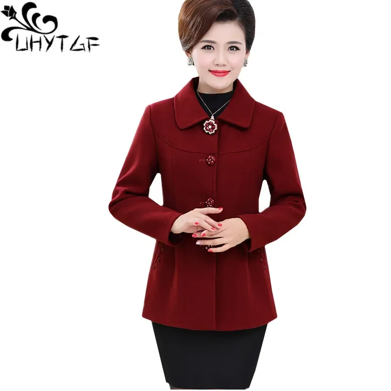 

NEW 2023 Middle-Aged Women Autumn Winter Woolen Outerwear Single-Breasted Loose Lady Jacket Temperament Female Korean Coat 5XL 1
