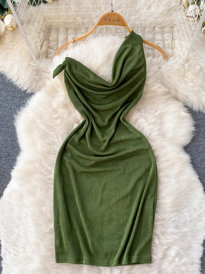 

Foamlina Sexy Women Green Bodycon Mini Party Dress 2022 Summer Fashion Halter Neck Sleeveless Backless Slim Stretch Club Outfits