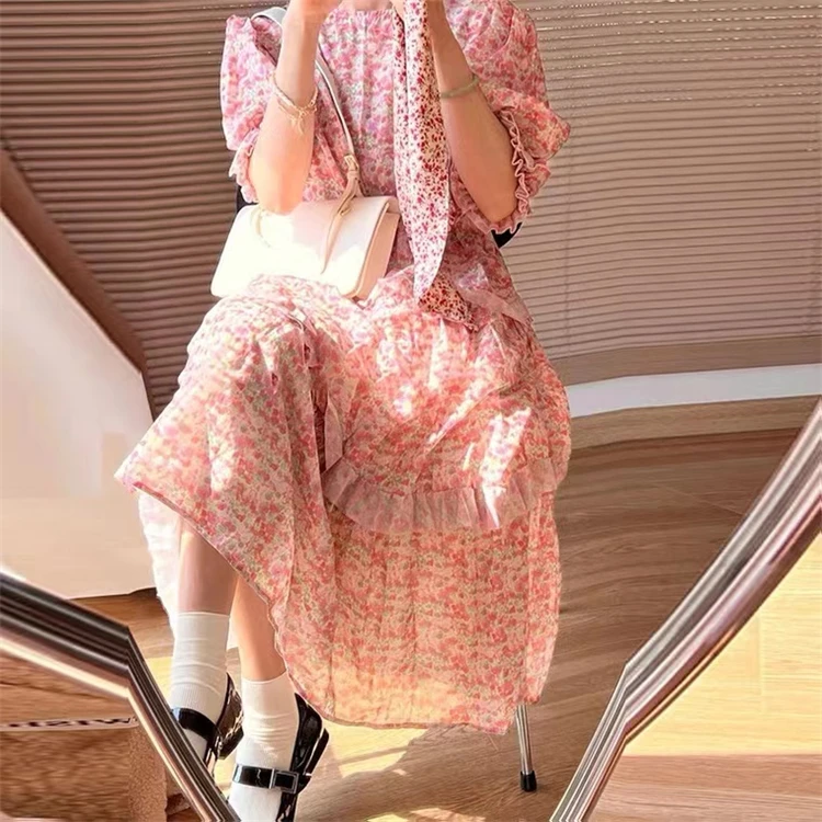 

COIGARSAM Women's Summer Dress 2022 New French Style Vintage Floral Print Dresses Dropshipping