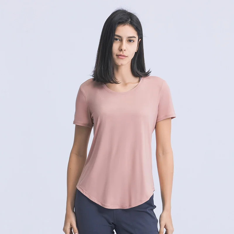 Solid Color Luluwomen Gym Short Sleeve 