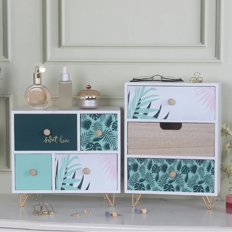 

Home Office Desk Organizer with Drawers Wooden Storage Box Rustic Dresser Cosmetic Makeup Case Container Jewelry Supplies