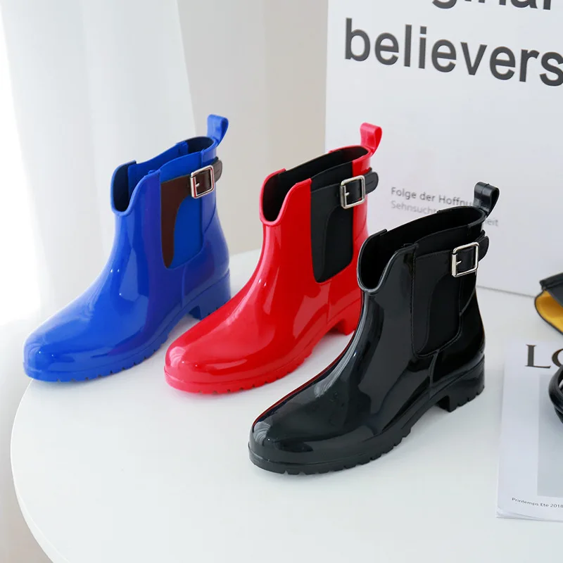 

Short Rain Boots Women's Low-Cut Platform Work Shoes Waterproof Boots Thick Bottom Water Shoes Rubber Shoes Elastic Overshoes