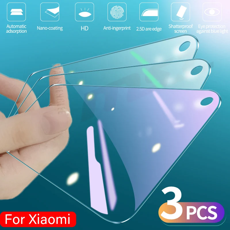 

3Pcs Tempered Glass For Xiaomi Mi 9T 10T Pro 10 11 Lite Screen Protector Anti Blue For Xiaomi Mi 8 9 Se mi 10 11 Lite Glass