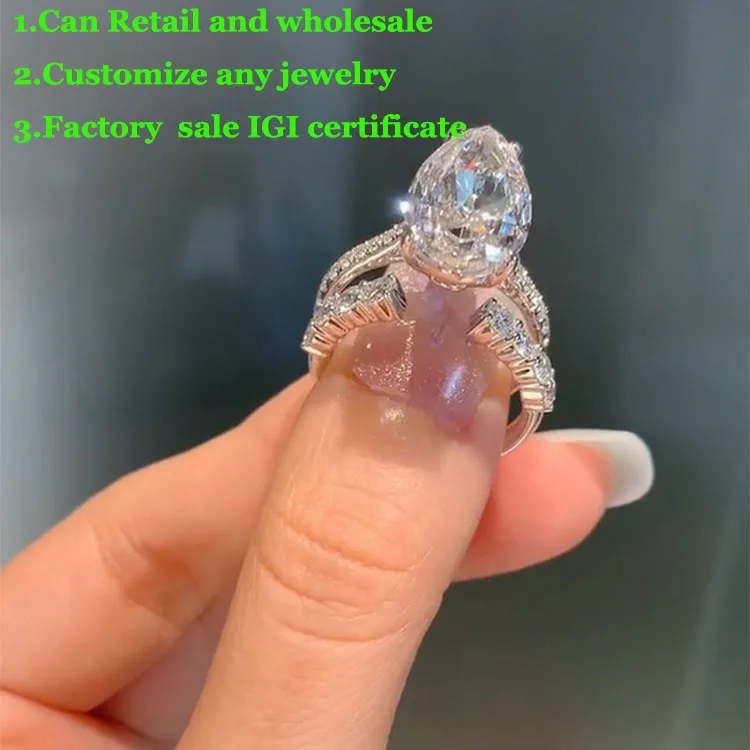 Фото IGI Lab Растущее кольцо с бриллиантом Груша форма D Цвет 1 2 3Ct Твердое белое золото 18 карат комплект Кольцо с бриллиантом свадебное заводское обручальное кольцо №2