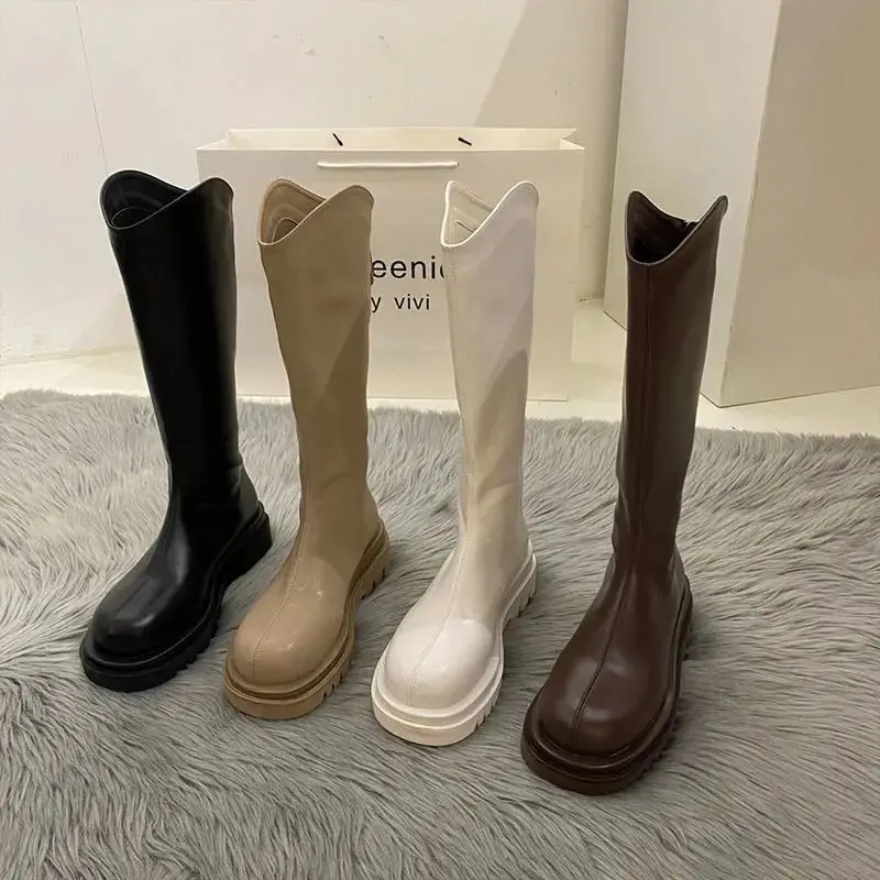 

Women Spring and Autumn New Korean Version of All-match High Boots Rear Zipper Mid-tube Boots Thigh High Boots Platform Boots