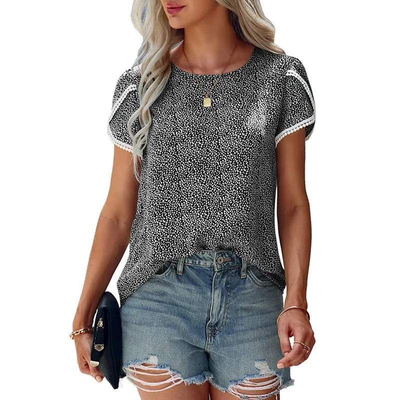 Модные женские футболки в горошек с коротким рукавом Милые шифоновые топы