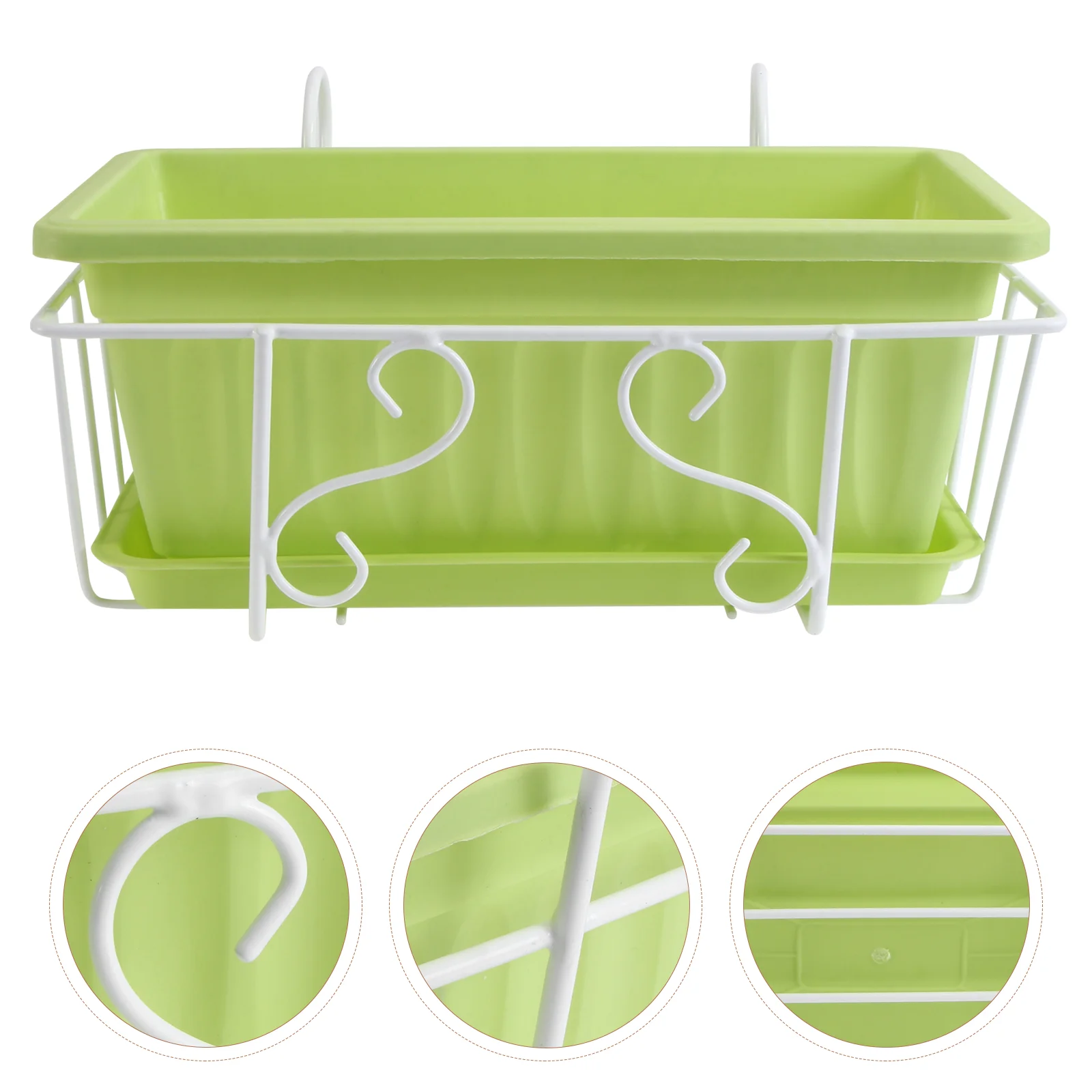 

Window Box Planter Rectangular Flower Pot Deck Hanging Planter Balcony Flower Pot with Rack and Tray for Home Gardening Green