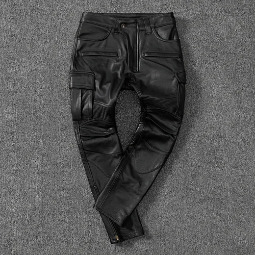 

Quality Black Mens Pants High 100% Cowhide Leather Pants Men Motorcycle Trousers Plus Size 5xl Spring 2023 Pantalon Cuir