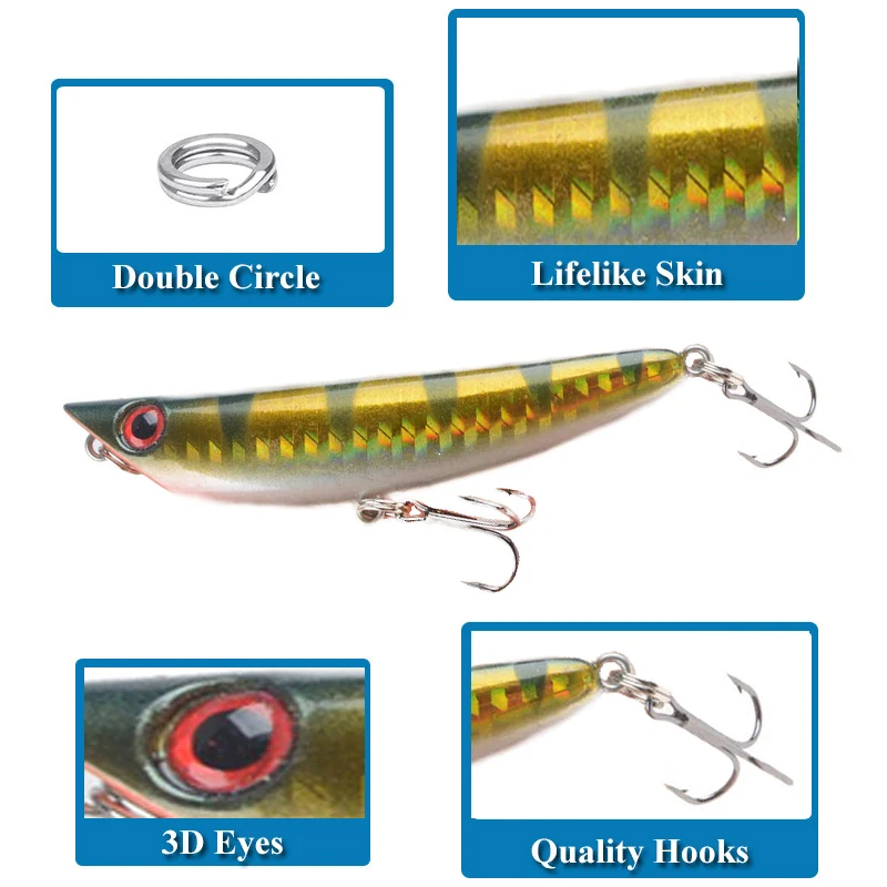 

Верхняя приманка-карандаш для рыбной ловли, искусственная пластиковая приманка-гольян с искусственной поверхностью, 8 см, 8,5 г, с объемными г...