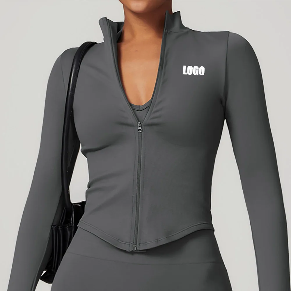 Женская куртка для йоги с длинными рукавами и застежкой-стойкой на заказ