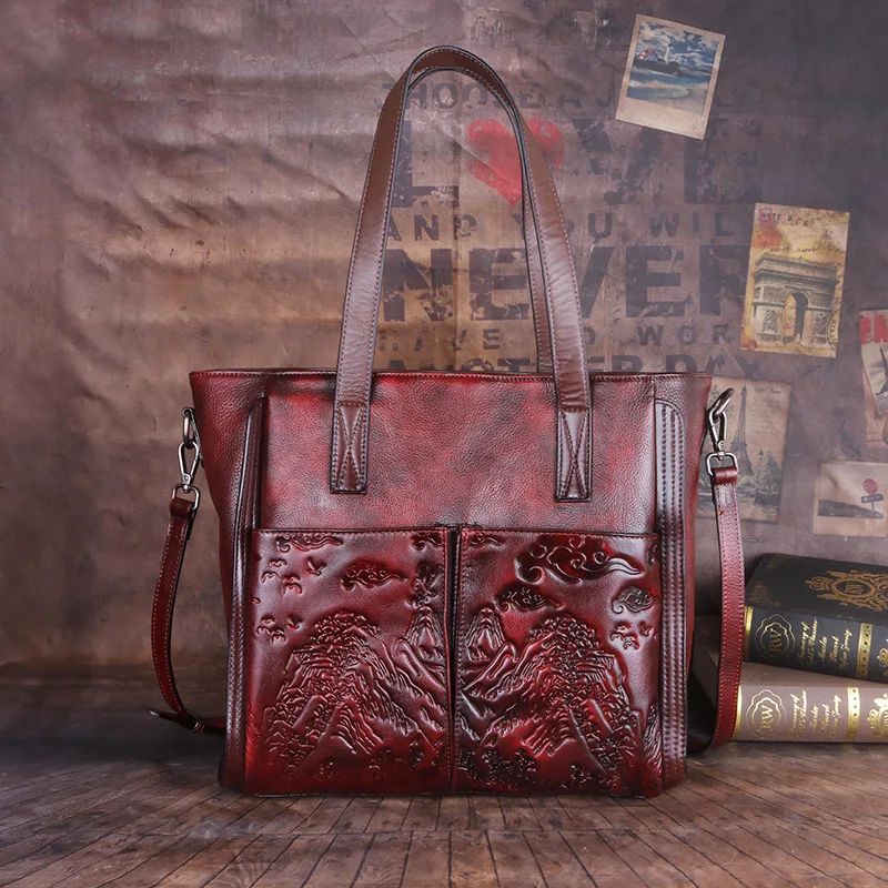 

Vintage Genuine Leather Women Handbags Large Capacity Tote Bags Big Shopping Shoulder Bag