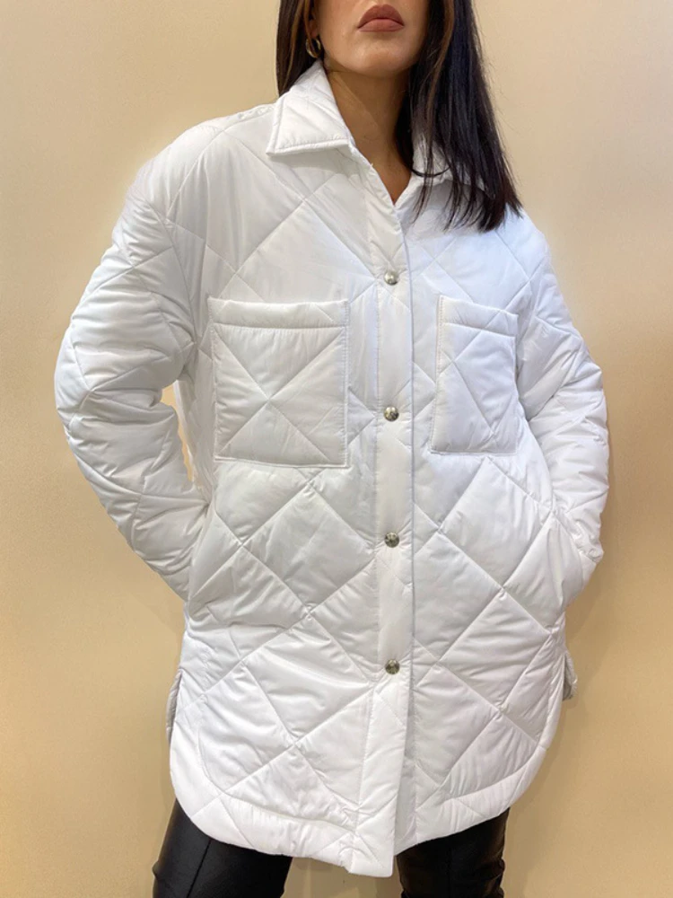 

Женская парка с подкладкой, белая винтажная теплая хлопковая куртка оверсайз с карманами, длинное тонкое Стеганое пальто для женщин, зима 2023