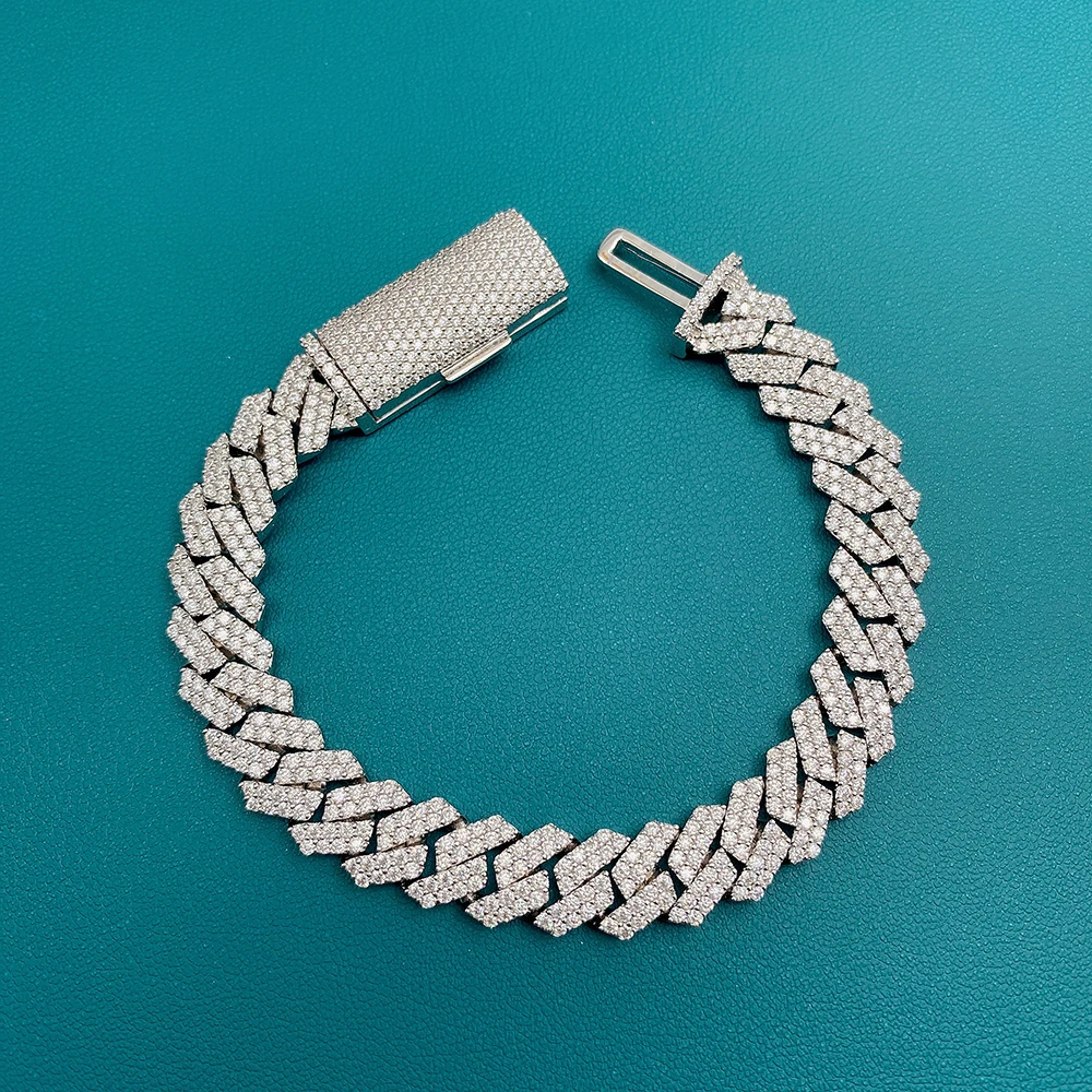 10mm Square Moissanite Cuban Link Chain Bracelets For Men S925 Silver Real Diamond Hand Chain Women High-End Jewelry Pass Tester