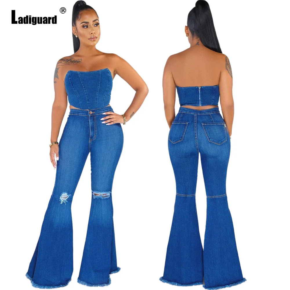 Ladiguard Sexy Flare Denim Pants Women's Boot Cut Jeans Vaqueros Mujer 2022 High Waist Ripped Trousers Vintage Jeans Pants