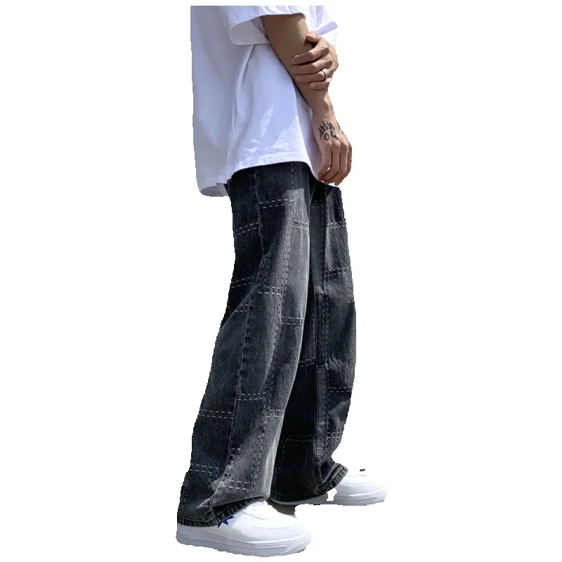 Patch Wide-leg Jeans Men's Fashion Retro Harajuku Baggy Jeans Men Streetwear Loose Hip-hop Straight-leg Denim Trousers Mens