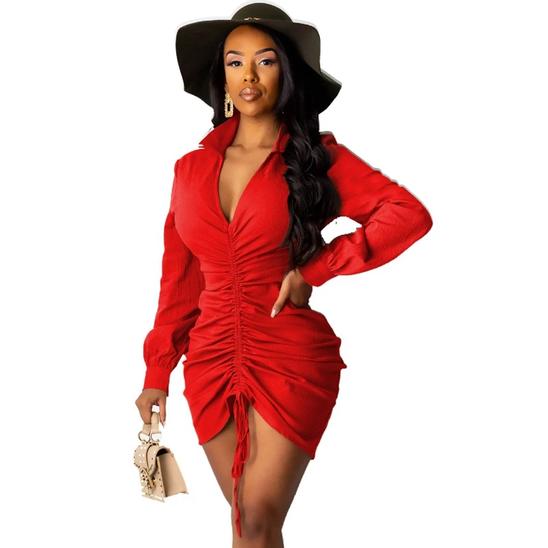 Женское вечернее платье с длинным рукавом зеленое мини-платье V-образным вырезом