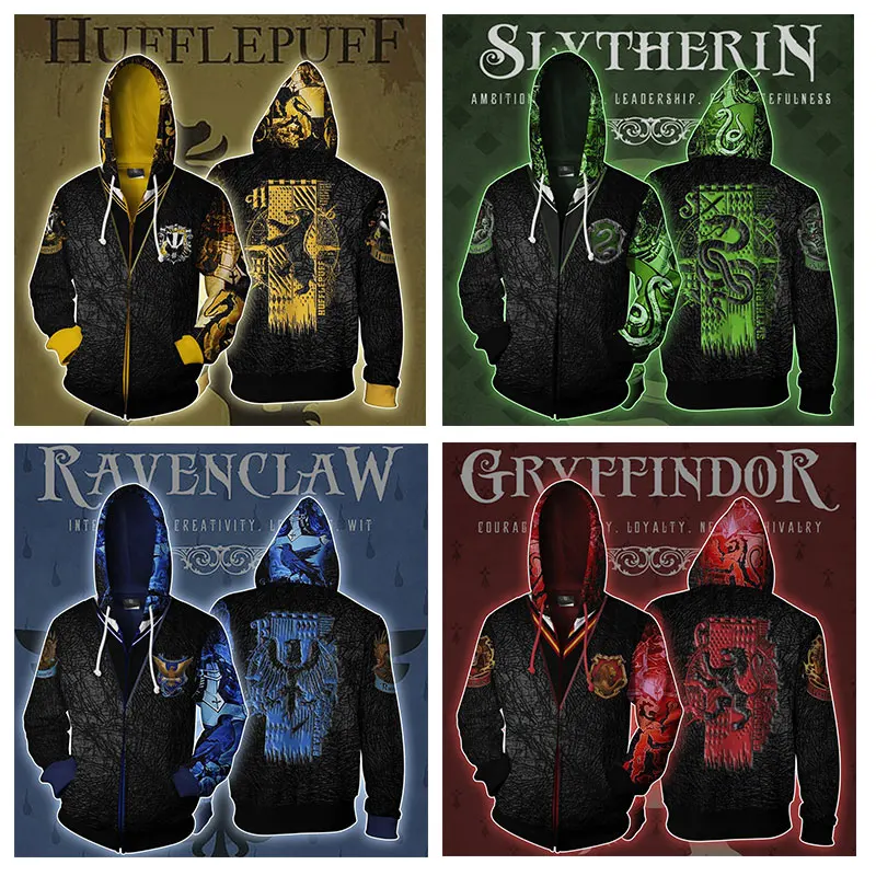 

School of Witchcraft and Wizardry Cosplay Costume College 3D Printed Jacket Casual Zip-Up Cardigan Hoodie